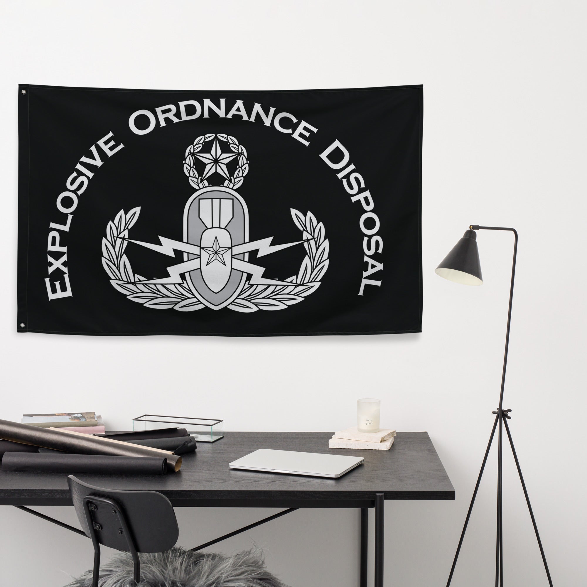 EOD Master Explosive Ordnance Disposal Flag with black background